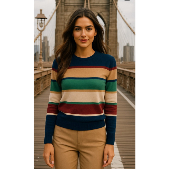 J. Crew Sweaters - J.Crew 100% Cashmere Sweater Multicolor Striped S Preppy Classic Parisian Academ